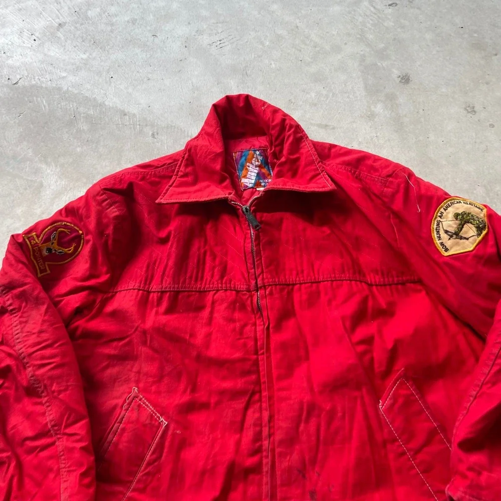 Vintage Hunter Action Wear Red Hunting Jacket Mens XL Canvas Patch Workwear